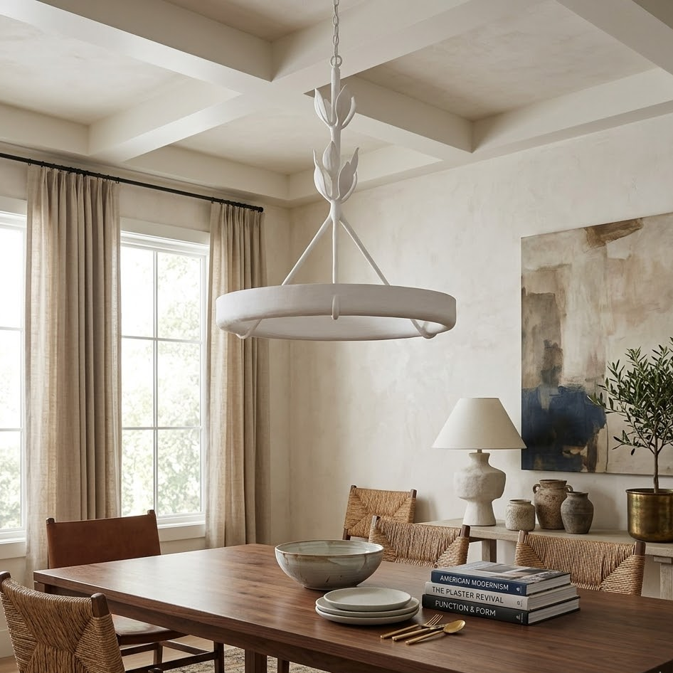 Plaster Chandelier in white for Dining Room by AUVIELIGHT