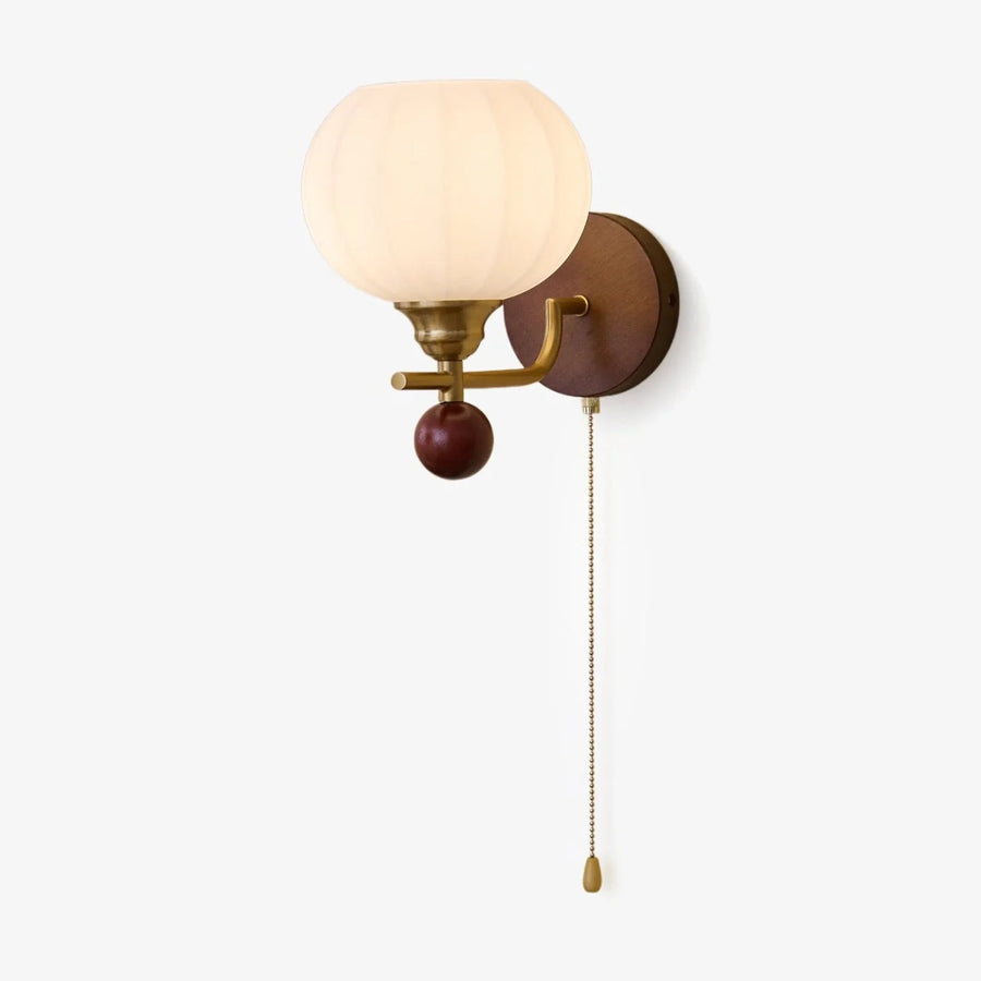 Globe Wall Sconce in glass for Hallway by AUVIELIGHT, Model A ∅ 7.9" x W 11.4" x H 11.4" / Walnut wood color & Gold & White
