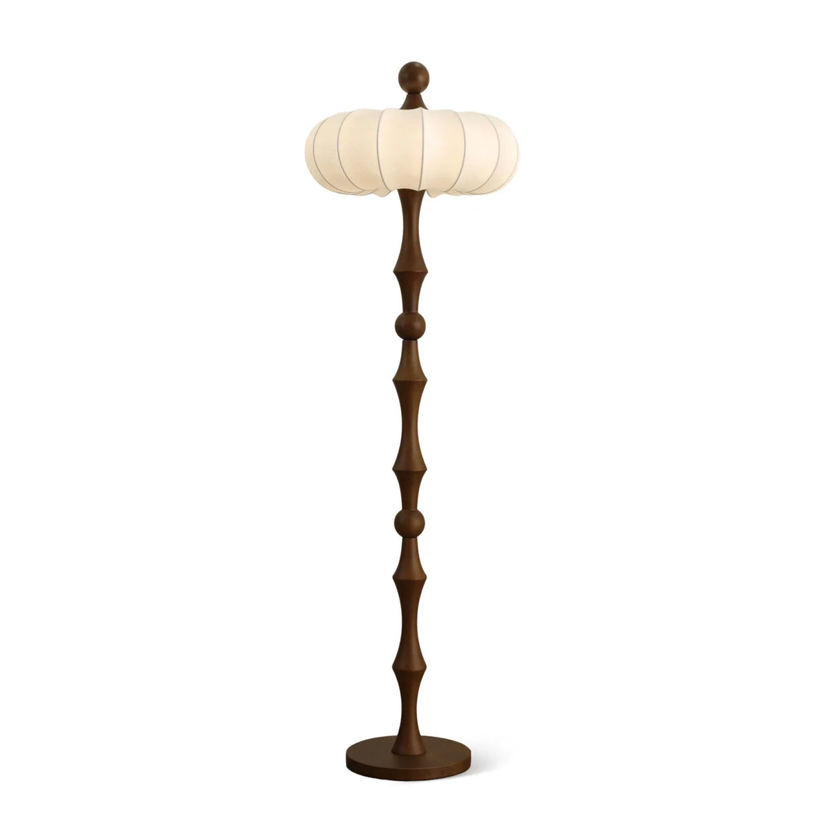Silk Pumpkin Floor Lamp in wood for Living Room by AUVIELIGHT, ∅ 17.7" x H 61" / Walnut Color / AU Plug and 3 other sizes