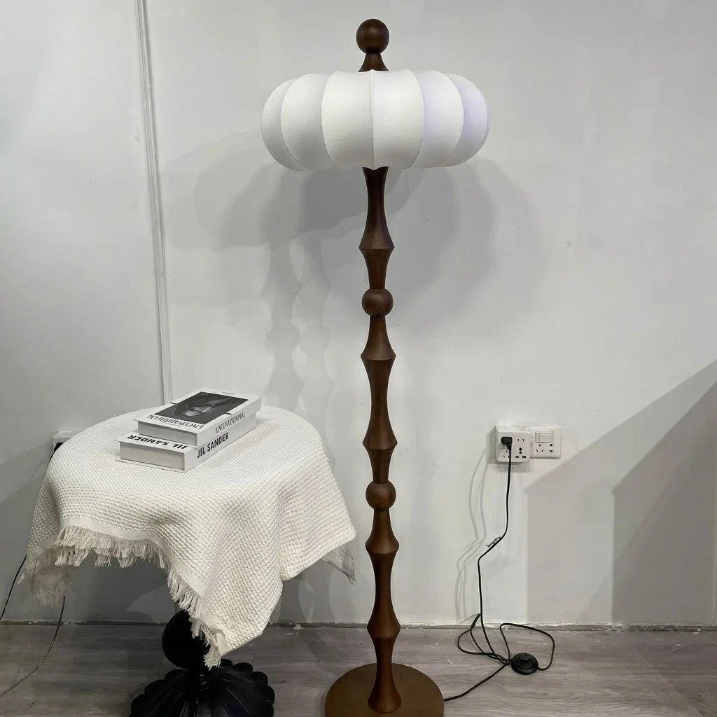 Silk Pumpkin Floor Lamp in wood for Living Room by AUVIELIGHT