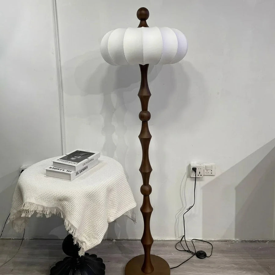 Silk Pumpkin Floor Lamp in wood for Living Room by AUVIELIGHT