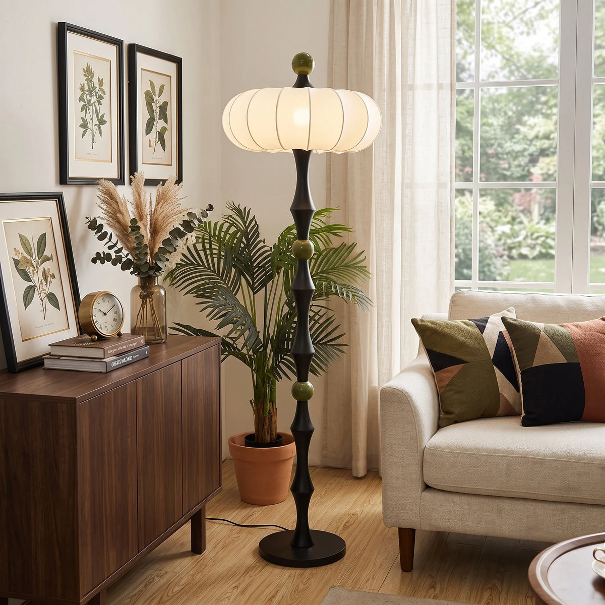 Silk Pumpkin Floor Lamp in wood for Living Room by AUVIELIGHT, ∅ 17.7" x H 61" / Black / AU Plug and 3 other sizes
