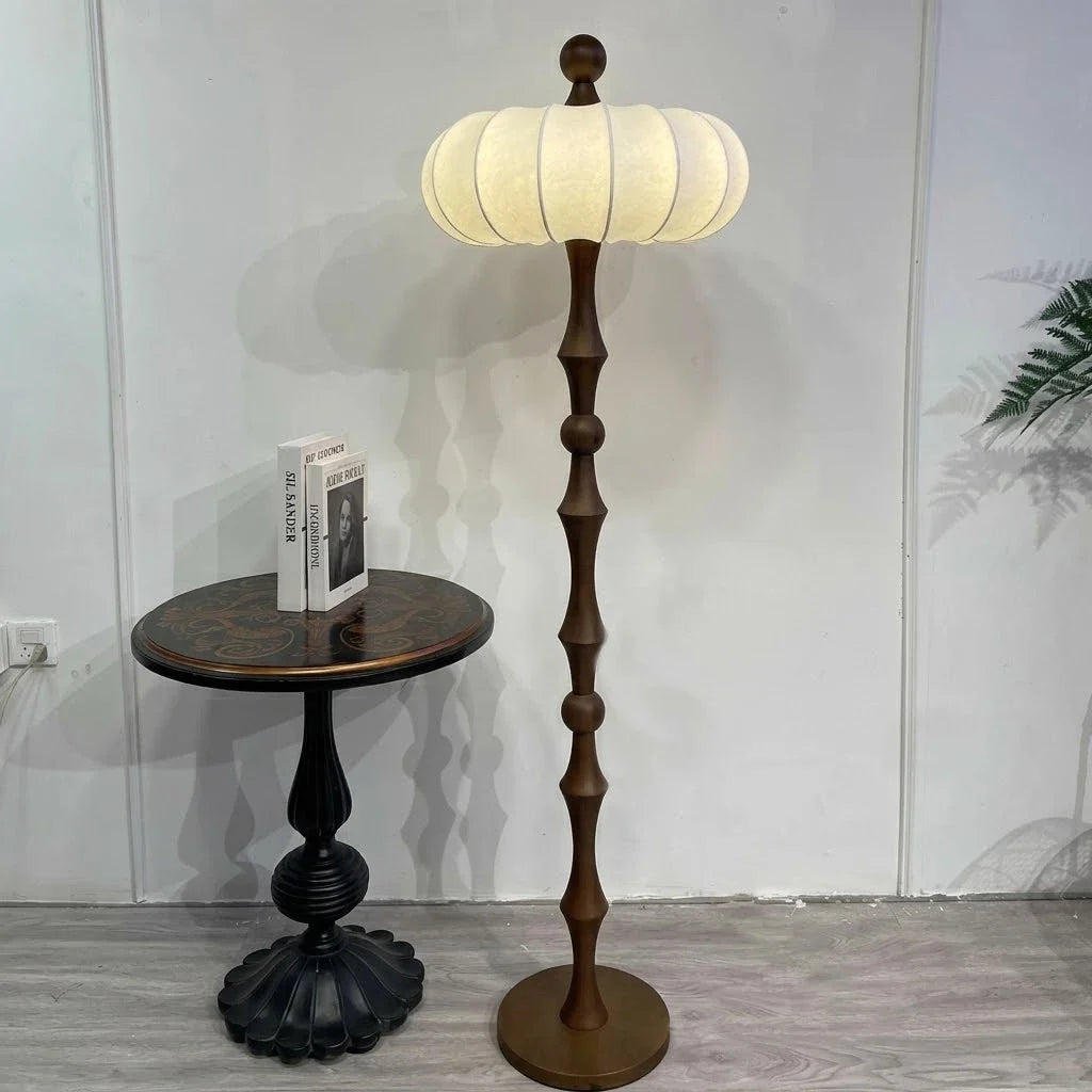 Silk Pumpkin Floor Lamp in wood for Living Room by AUVIELIGHT
