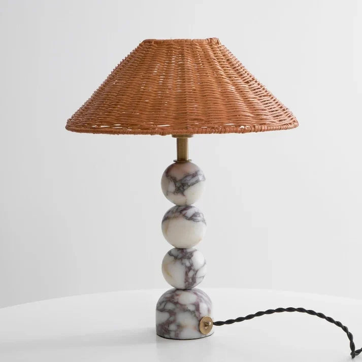 Woven Sphere Lamp in marble for Living Room by AUVIELIGHT, D 31cm x H 38cm / ∅ 12.2″ x H 15″ / White & Natural rattan / AU plug and 3 other sizes