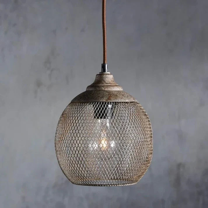 Woven Wire Globe Pendant Light for Kitchen Island by AUVIELIGHT, D 21cm x H 21cm / ∅ 8.3″ x H 8.3″ / Rustic Industrial Finish