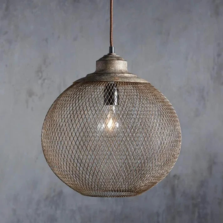 Woven Wire Globe Pendant Light for Kitchen Island by AUVIELIGHT, D 35cm x H 35cm / ∅ 13.8″ x H 13.8″ / Rustic Industrial Finish