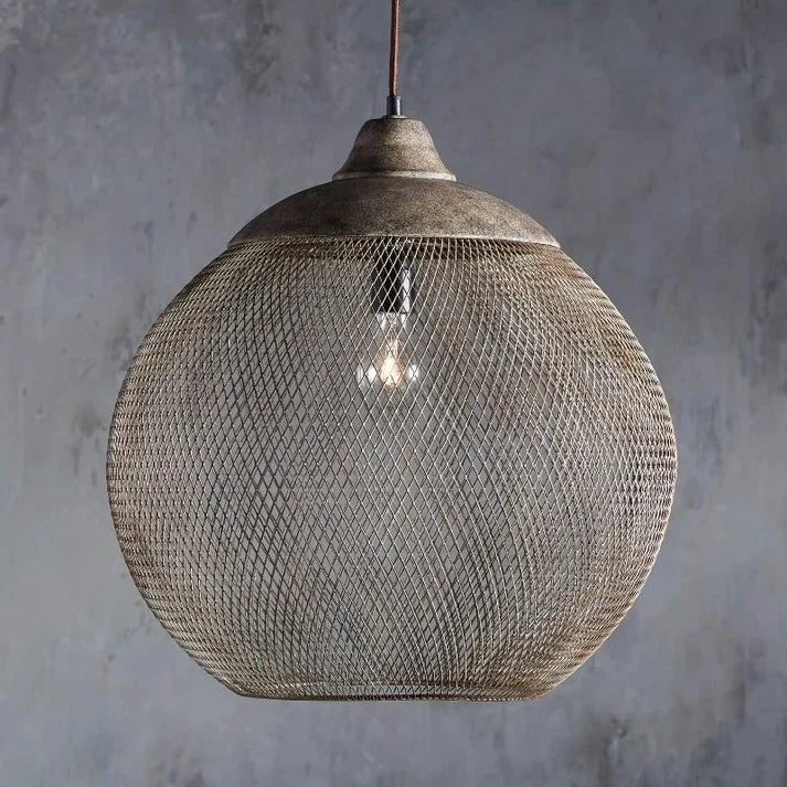 Woven Wire Globe Pendant Light for Kitchen Island by AUVIELIGHT, D 48cm x H 48cm / ∅ 18.9″ x H 18.9″ / Rustic Industrial Finish