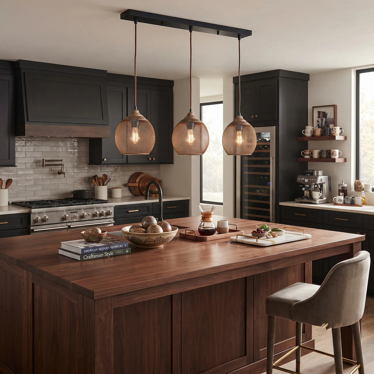 Woven Wire Globe Pendant Light for Kitchen Island by AUVIELIGHT