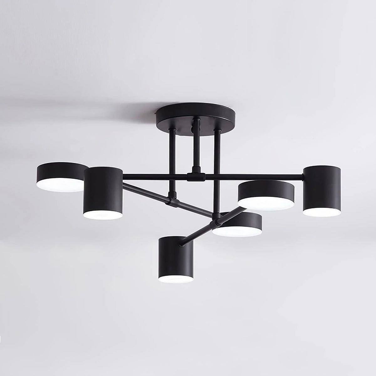 Zane 6-Light Geometric Semi-Flush Mount for Low Ceilings by AUVIELIGHT, ∅22.4"xH9.8"/Dia 57cmxH 25cm / Black / Warm Light