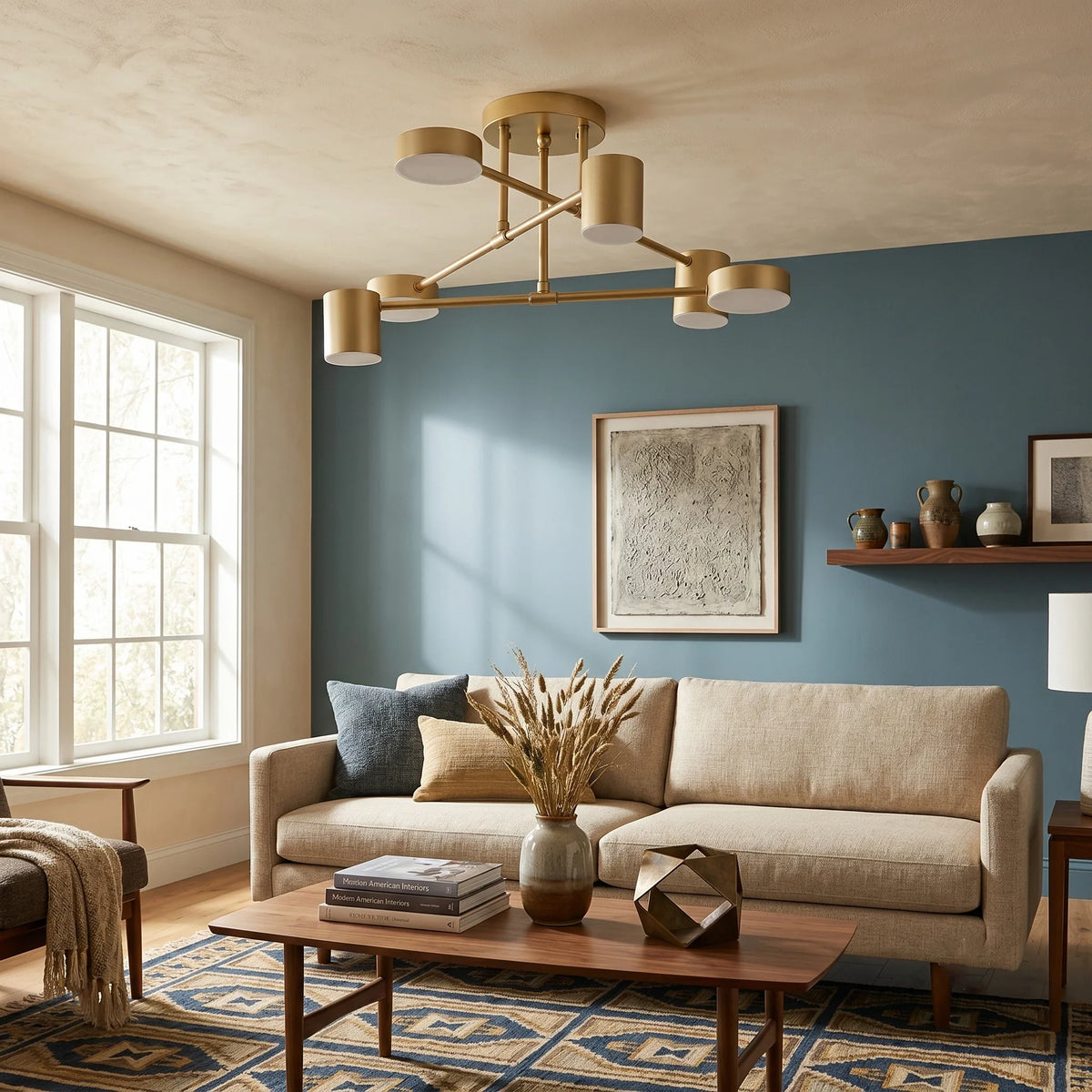 Zane 6-Light Geometric Semi-Flush Mount for Low Ceilings by AUVIELIGHT