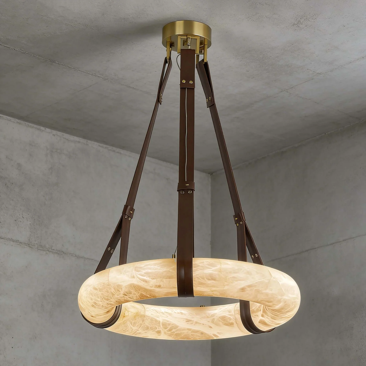 Oslo Chandelier for Dining Room by AUVIELIGHT, Model B: Dia 50cm x H 10cm / Dia 19.7" x H 3.9" / Dark brown / Warm Light and 3 other sizes