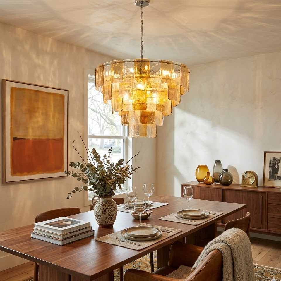 Tile Rectangular Chandelier for Dining Room by AUVIELIGHT