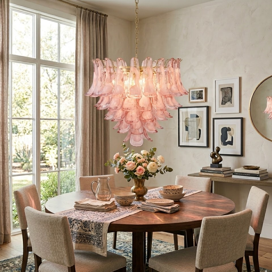 Athena Petal Chandelier in blush pink for Dining Room by AUVIELIGHT