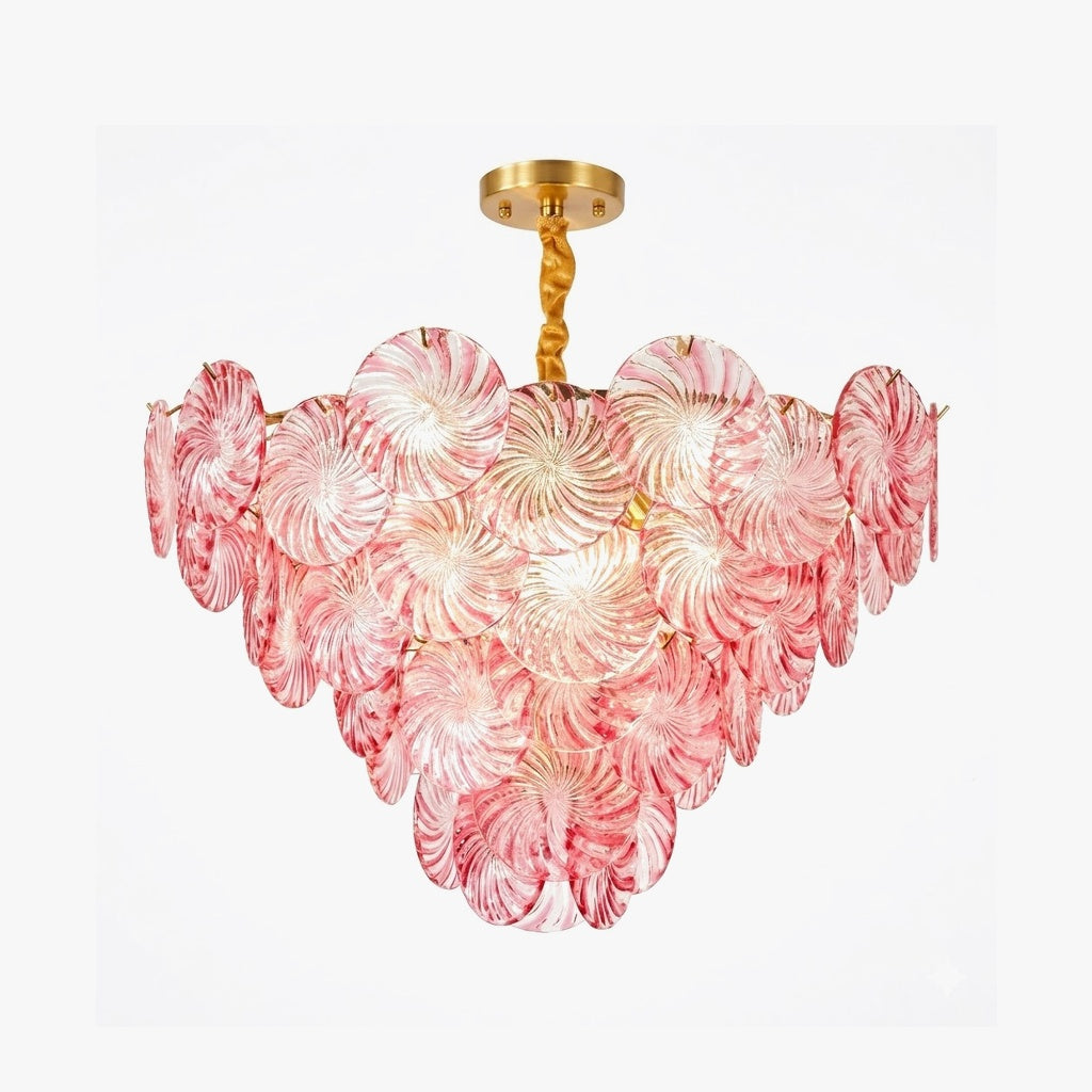 Swirl Disc Chandelier in pink glass for Dining Room by AUVIELIGHT, Dia 50cm x H 45cm / ∅ 19.7″ x H 17.7″ / Pink & Gold and 1 other sizes