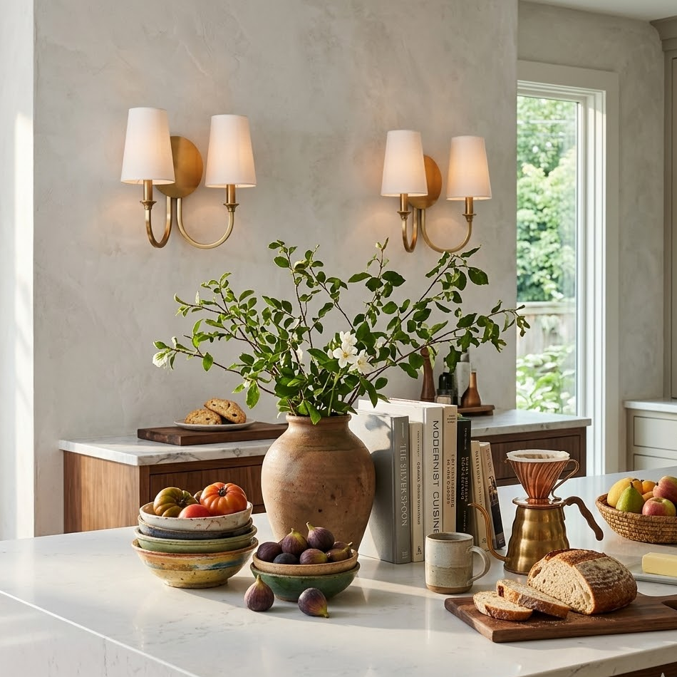 Thalia Dual Wall Sconce in linen for Hallway by AUVIELIGHT