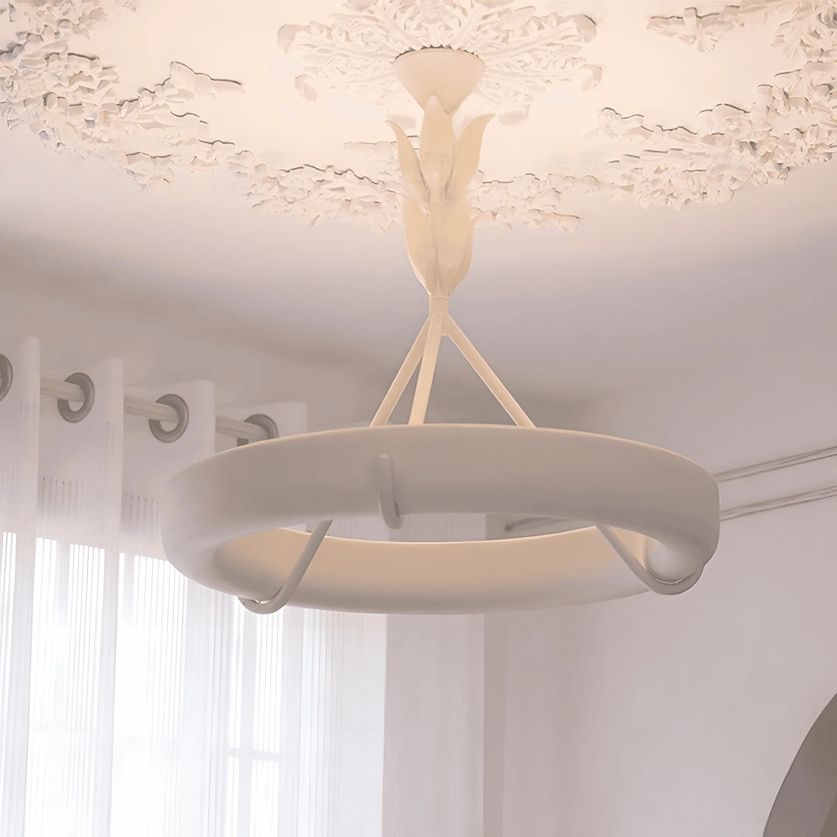 Plaster Chandelier in white for Dining Room by AUVIELIGHT