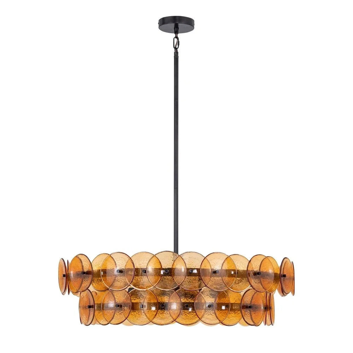 2-Tier Disc Chandelier in amber glass for Dining Room by AUVIELIGHT, ∅ 23.6″ x H 7.9 / Amber