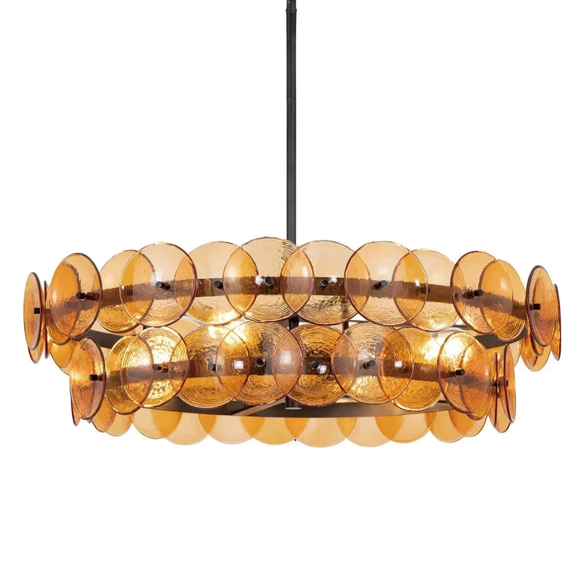 2-Tier Disc Chandelier in amber glass for Dining Room by AUVIELIGHT