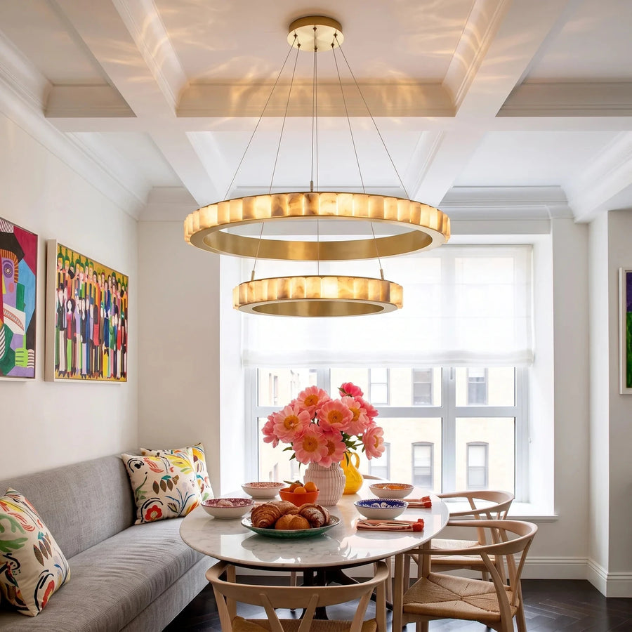 2-Tier Floating Chandelier in alabaster for Dining Room by AUVIELIGHT