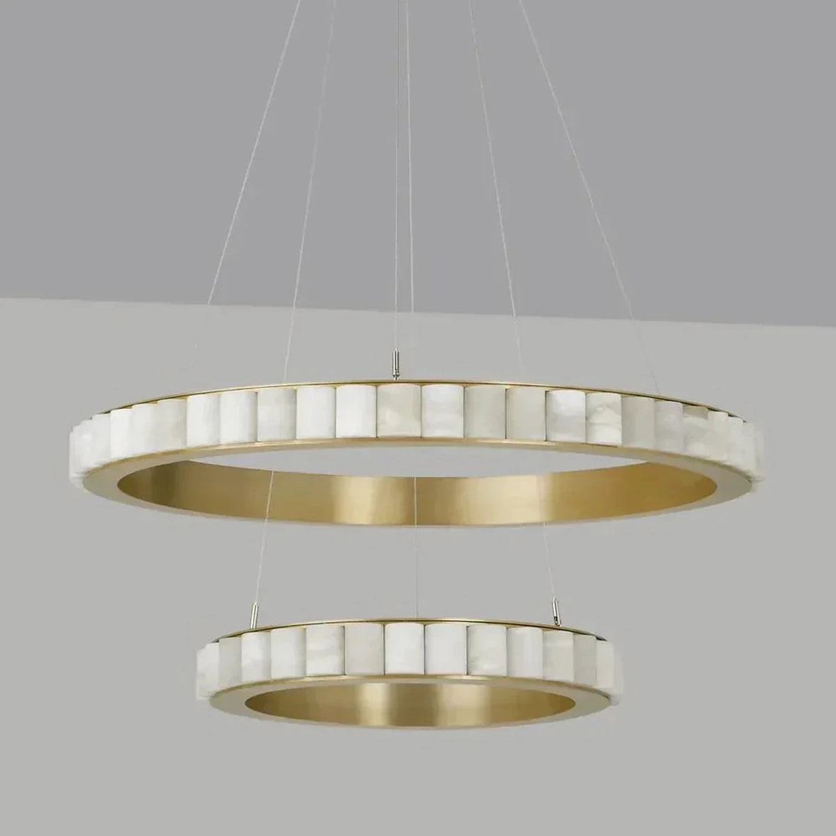 2-Tier Floating Chandelier in alabaster for Dining Room by AUVIELIGHT