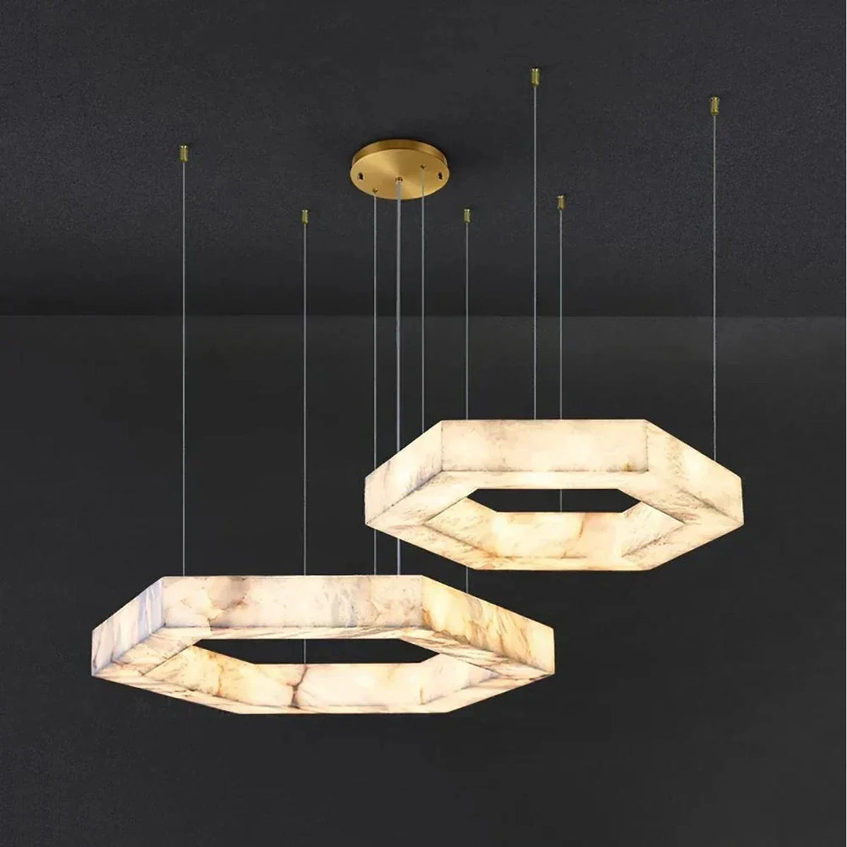 2-Tier Hexagon Chandelier in alabaster for Dining Room light fixture by AUVIELIGHT