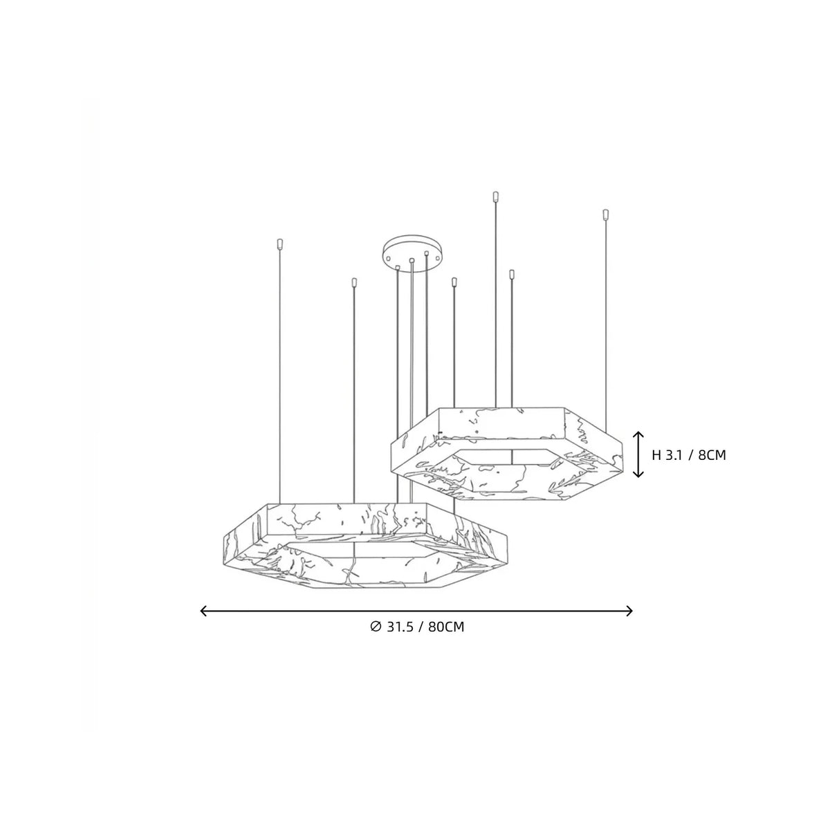 2-Tier Hexagon Chandelier in alabaster for Dining Room light fixture by AUVIELIGHT