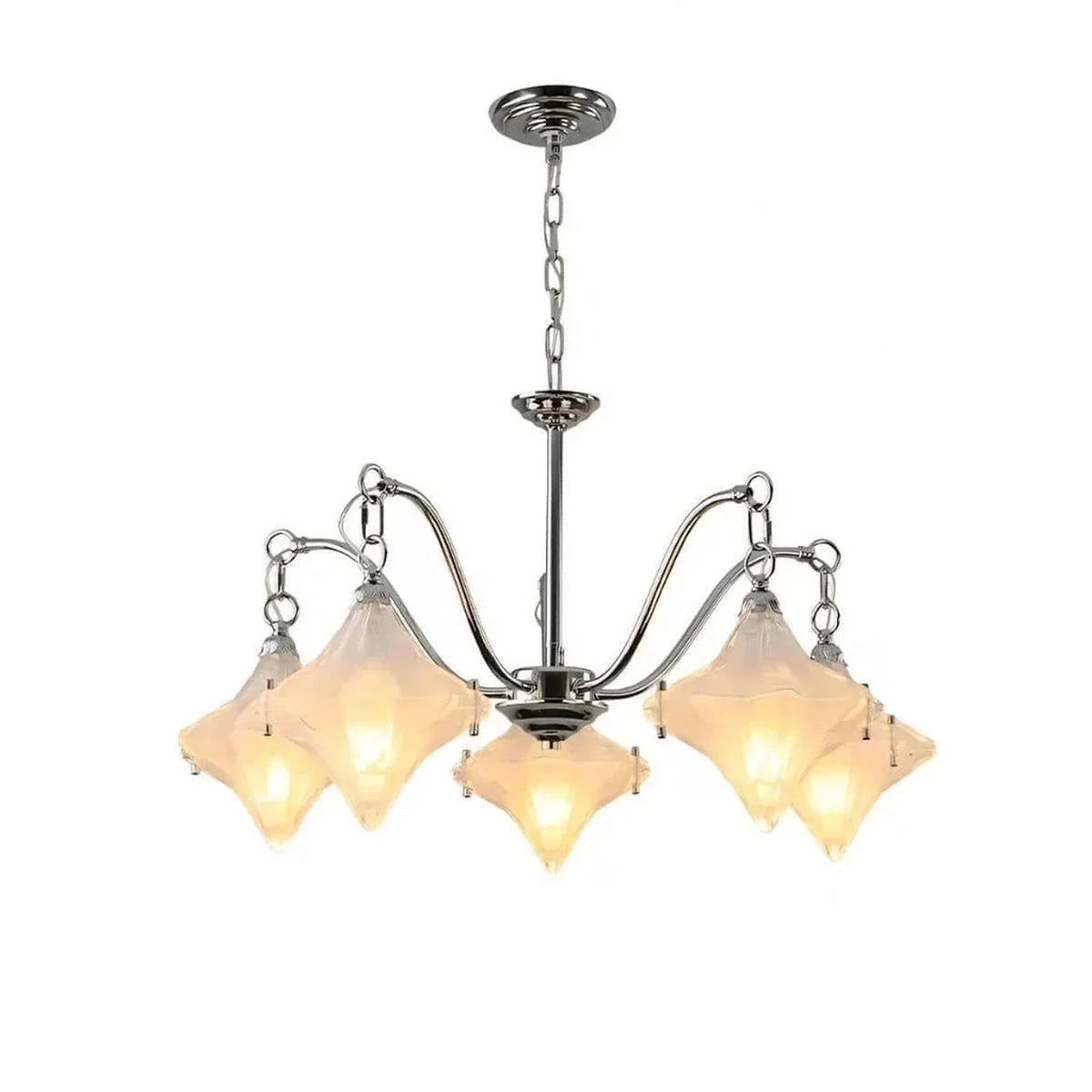 5-Light Diamond Chandelier in glass for Dining Room by AUVIELIGHT, Dia 60cm x H 40cm / Dia 23.6" x H 15.7" / white+silver / Warm Light and 2