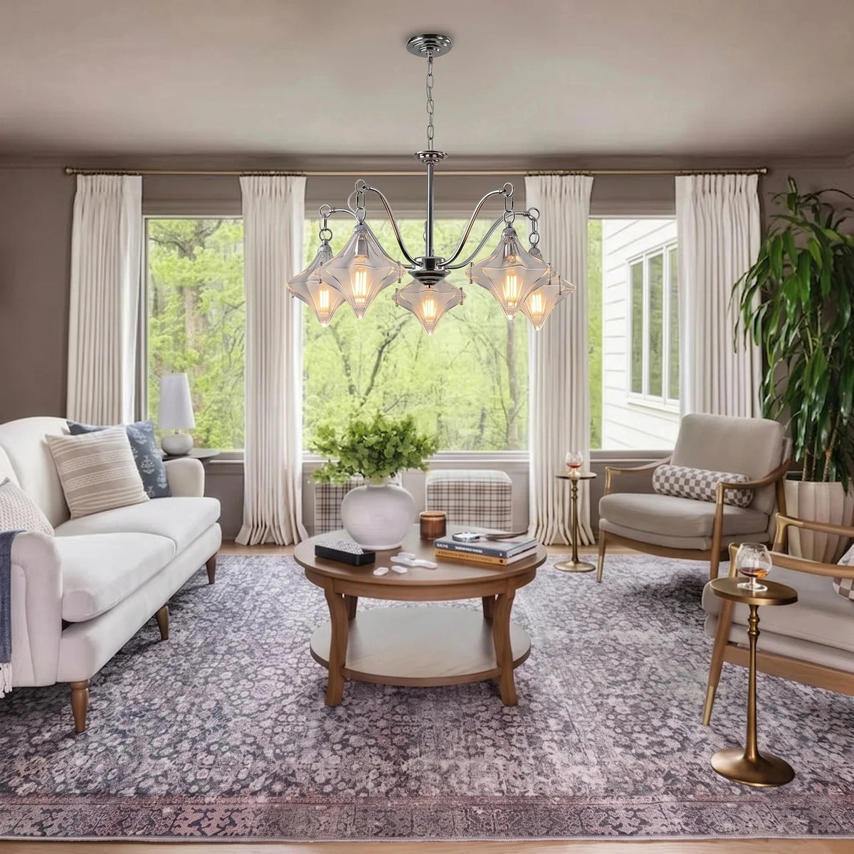 5-Light Diamond Chandelier in glass for Dining Room by AUVIELIGHT
