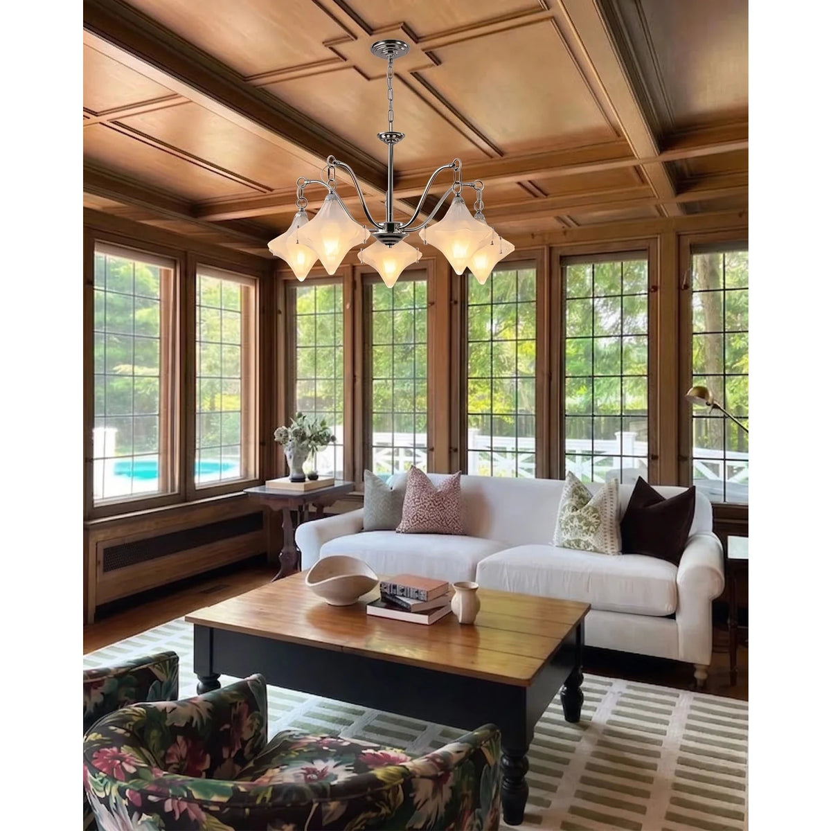 5-Light Diamond Chandelier in glass for Dining Room by AUVIELIGHT