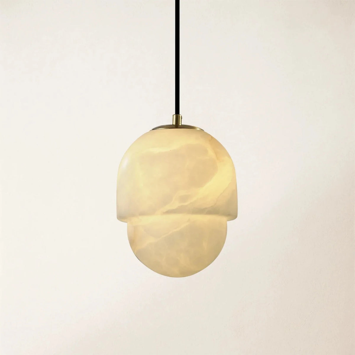 Acorn Alabaster Pendant Light by AUVIELIGHT, ∅ 6″ x H 7.1″ / Brass & White