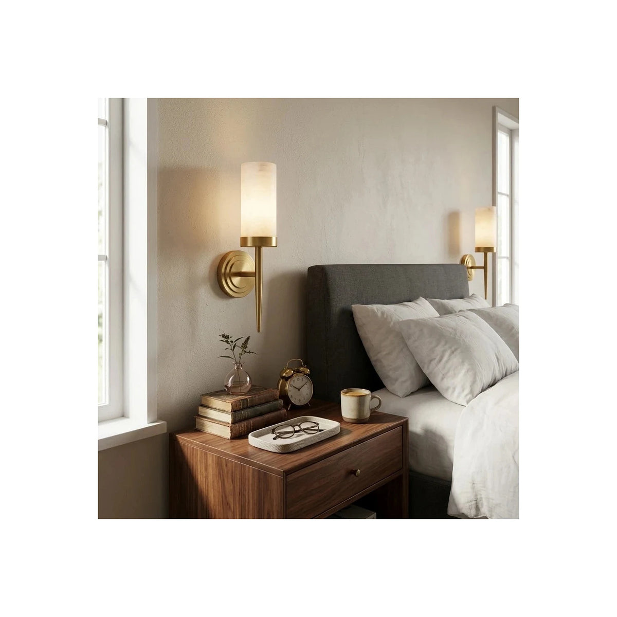 Aethel Alabaster Torch Wall Sconce light fixture by AUVIELIGHT