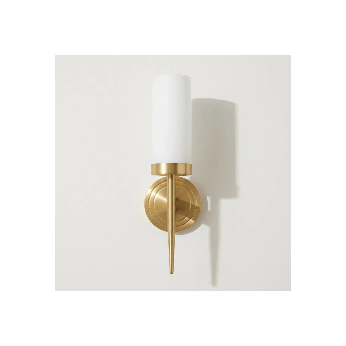 Aethel Alabaster Torch Wall Sconce light fixture by AUVIELIGHT, ∅ 4.8″ x H 15″ / Brass & White