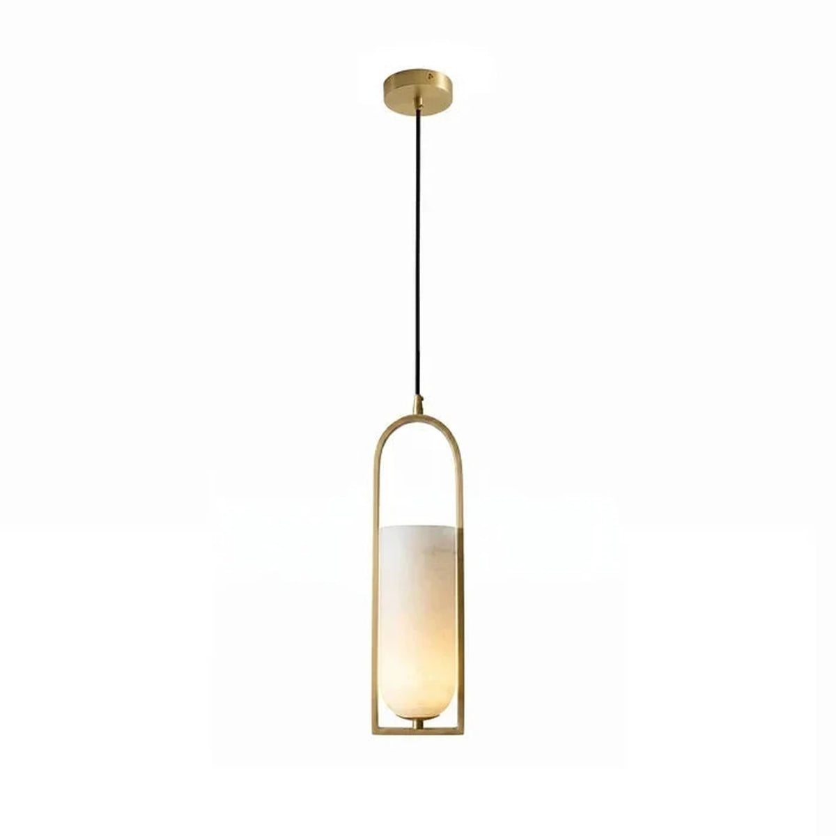 Arched Pendant Light in alabaster for Kitchen Island by AUVIELIGHT, L 13cm x H 43cm / L 5.1″ x H 16.9″ / Brass & White