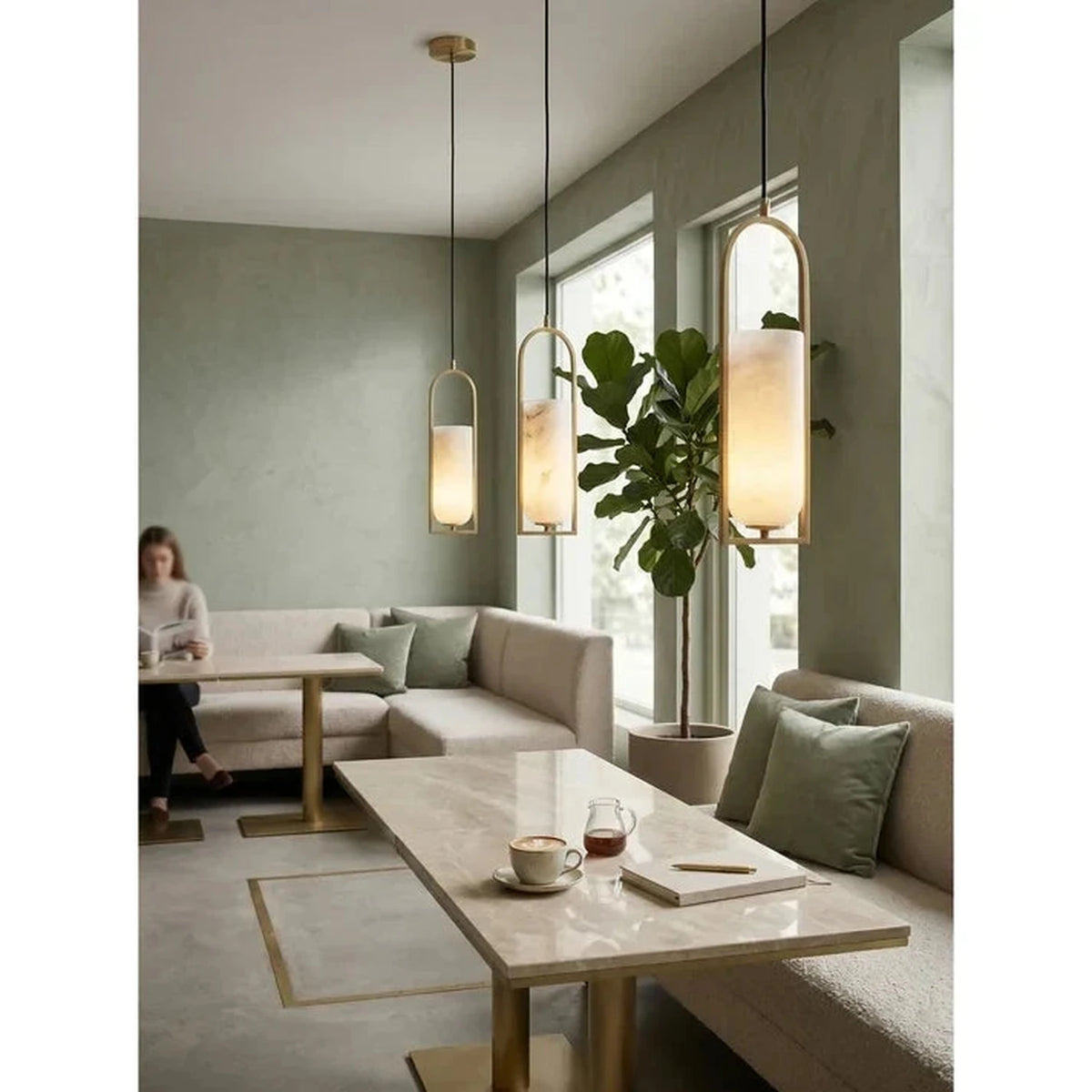 Arched Pendant Light in alabaster for Kitchen Island by AUVIELIGHT