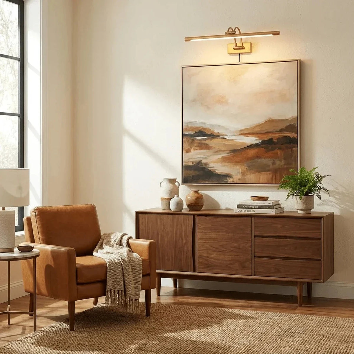 Artwork Display Curved Picture Light in brass for Living Room by AUVIELIGHT