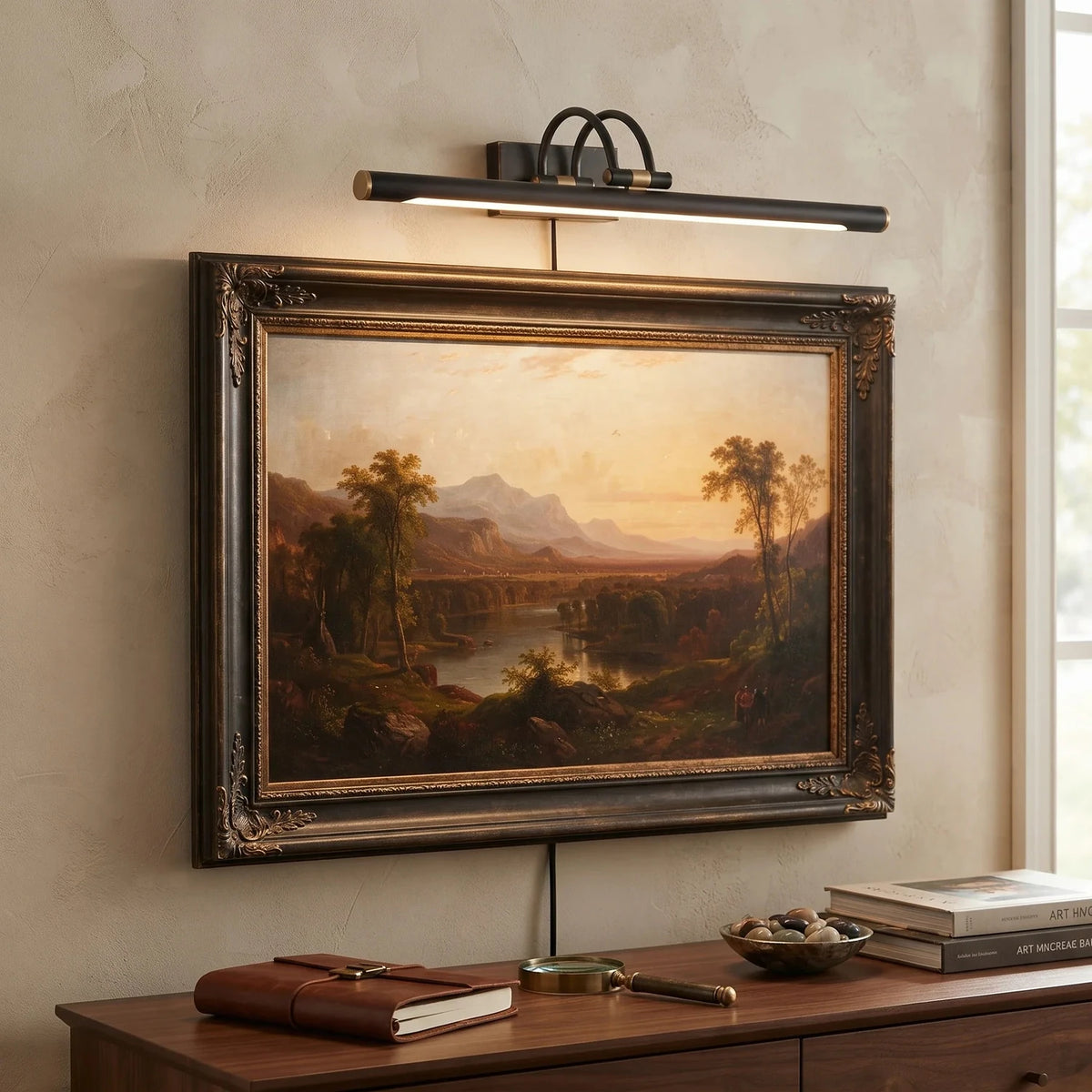 Artwork Display Curved Picture Light in brass for Living Room by AUVIELIGHT
