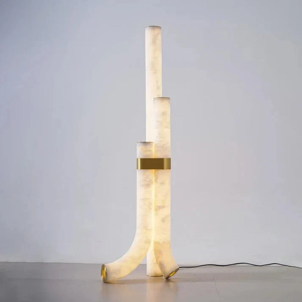 Asymmetric Pipe Floor Lamp in alabaster for Living Room light fixture by AUVIELIGHT, D 45cm x H 160cm / ∅ 17.7″ x H 63″ (Warm light) / White /