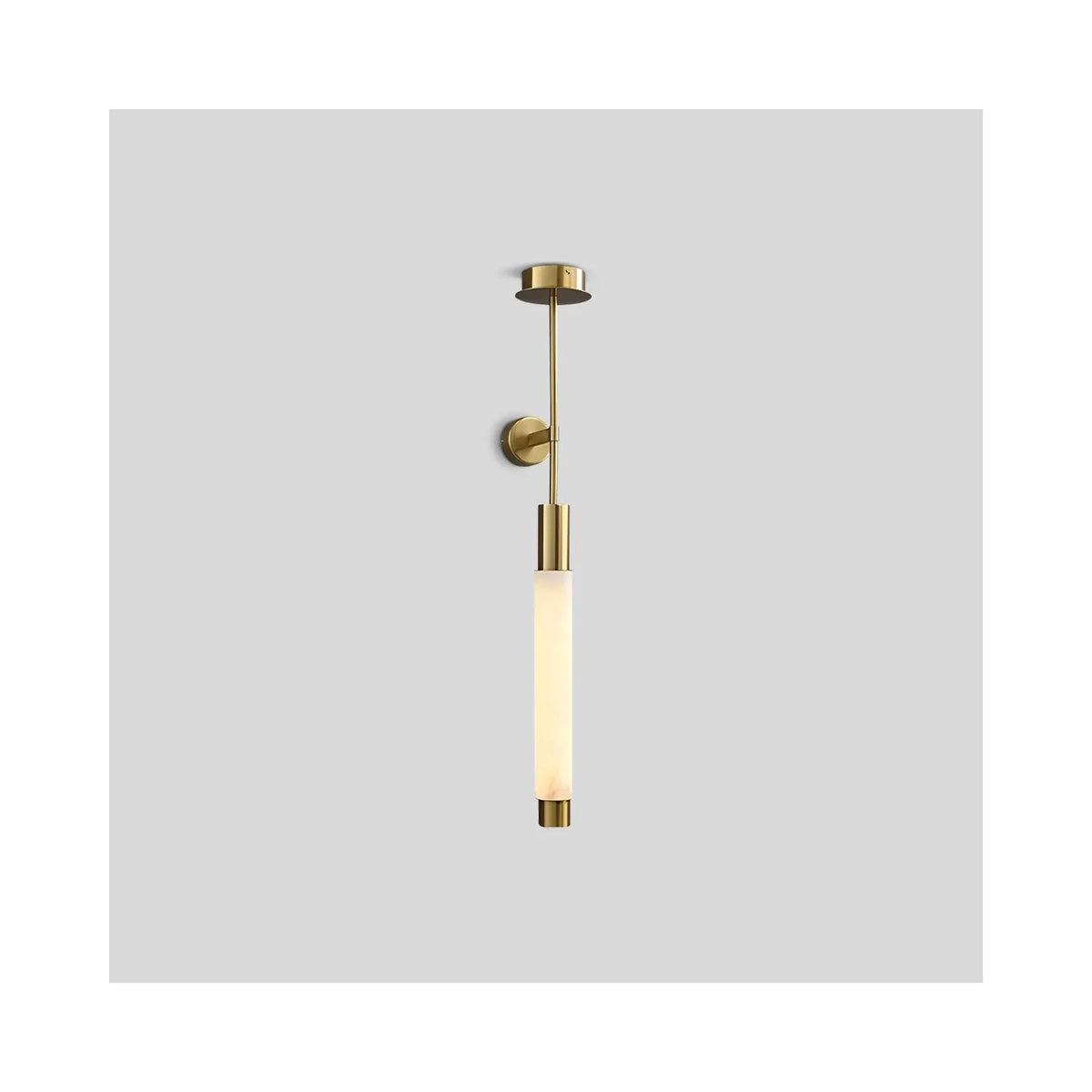 Atrium Brass Alabaster Sconce light fixture by AUVIELIGHT, ∅ 4.53″ x H 32.4″ / Brass & White