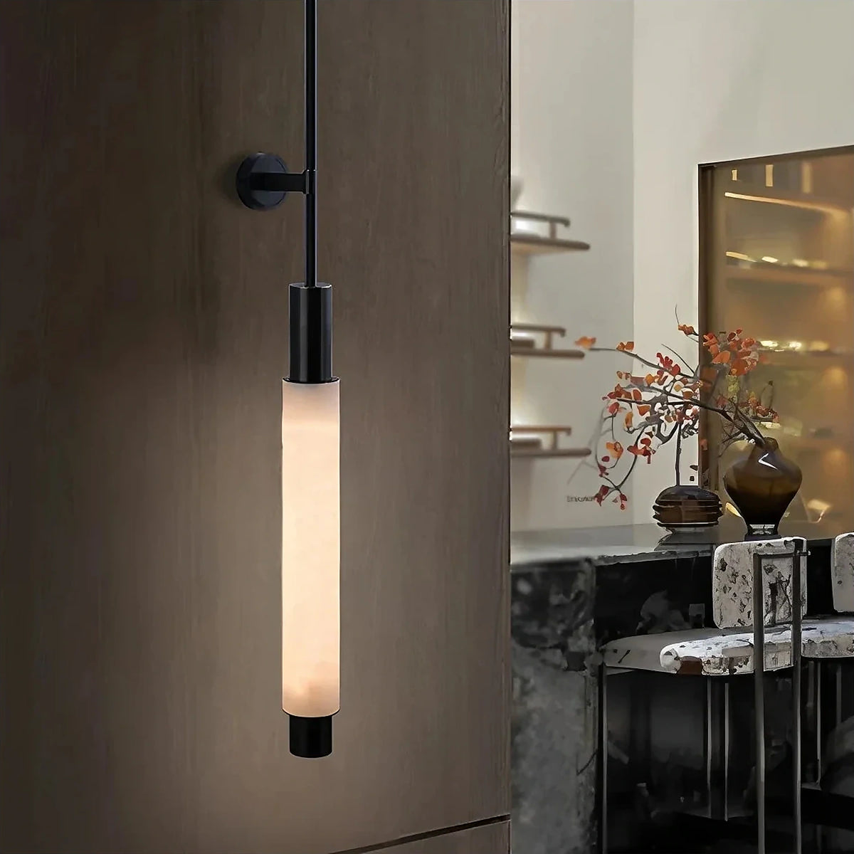 Atrium Brass Alabaster Sconce light fixture by AUVIELIGHT
