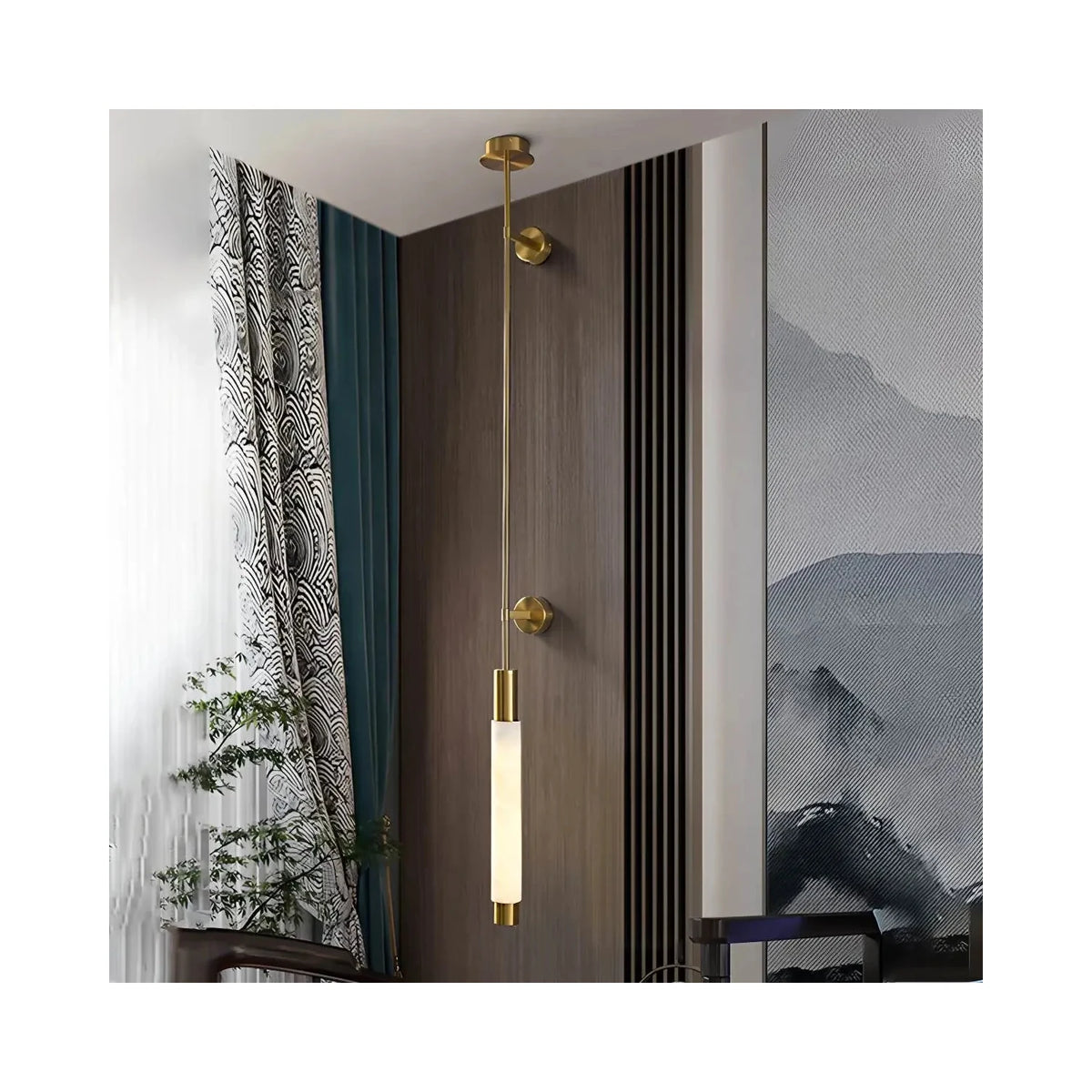 Atrium Brass Alabaster Sconce light fixture by AUVIELIGHT