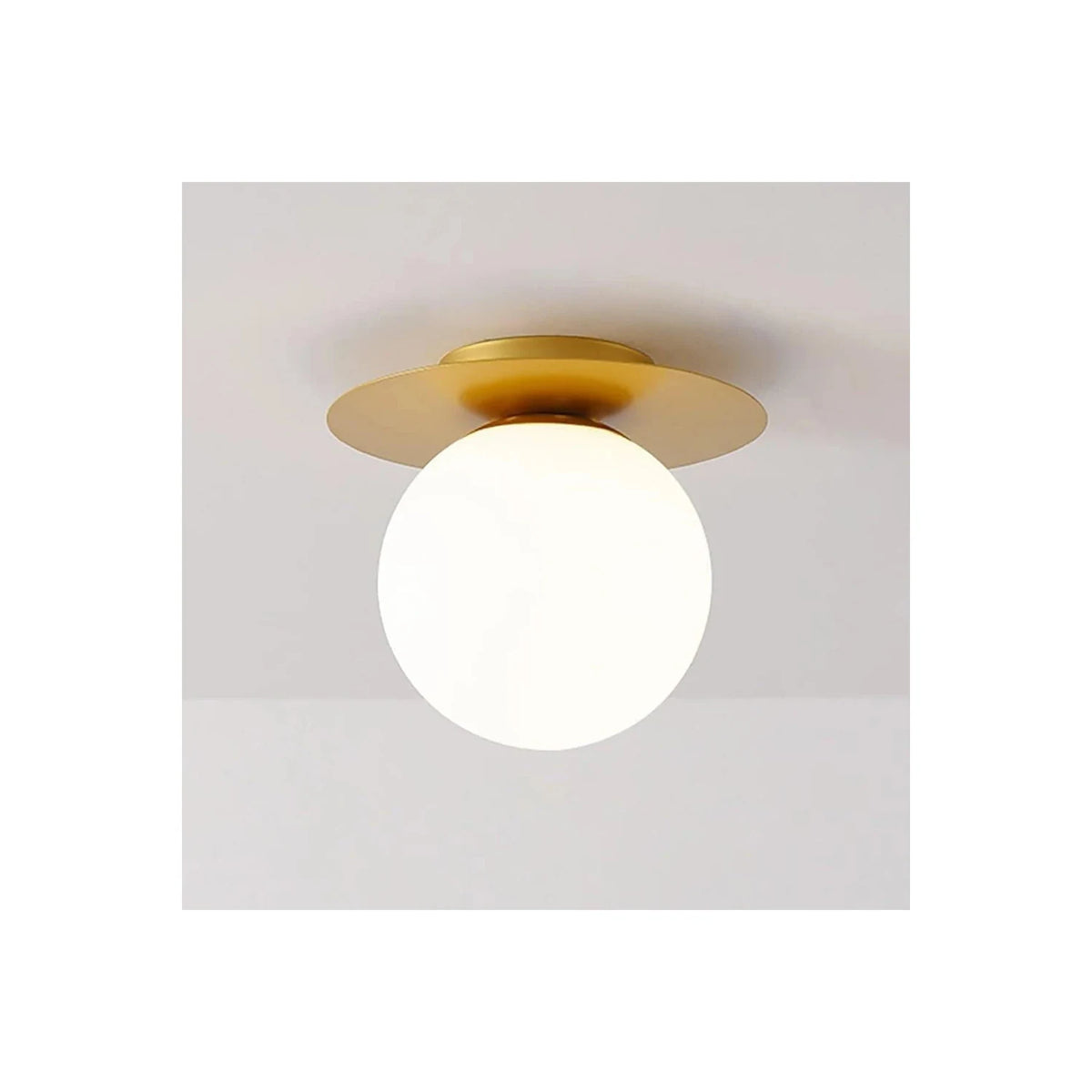 AuraDisc Brass Globe Flush Mount Light by AUVIELIGHT, ∅ 7.9″ x H 5.6″ / Gold & White