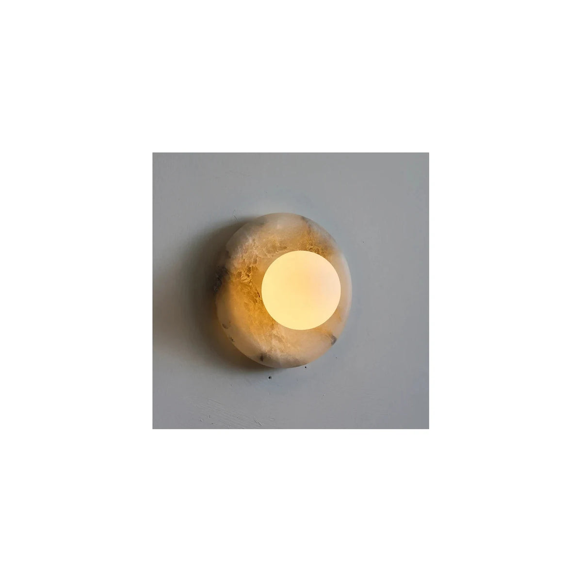 AuraHalo Round Alabaster Vanity Sconce light fixture by AUVIELIGHT, ∅ 9.9″ x H 9.9″ / White & White Glass