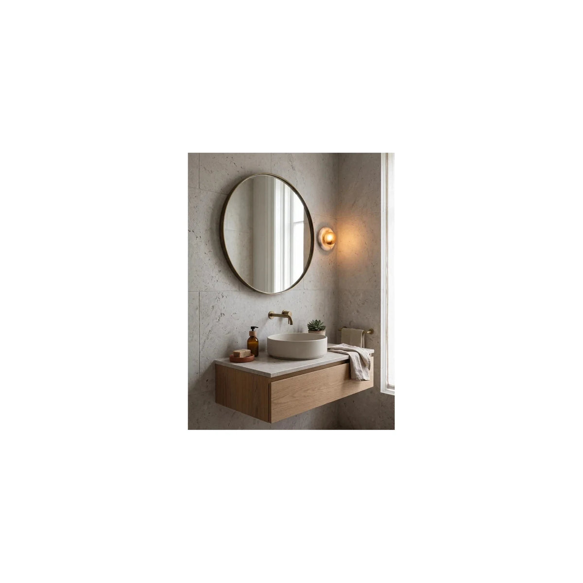 AuraHalo Round Alabaster Vanity Sconce light fixture by AUVIELIGHT
