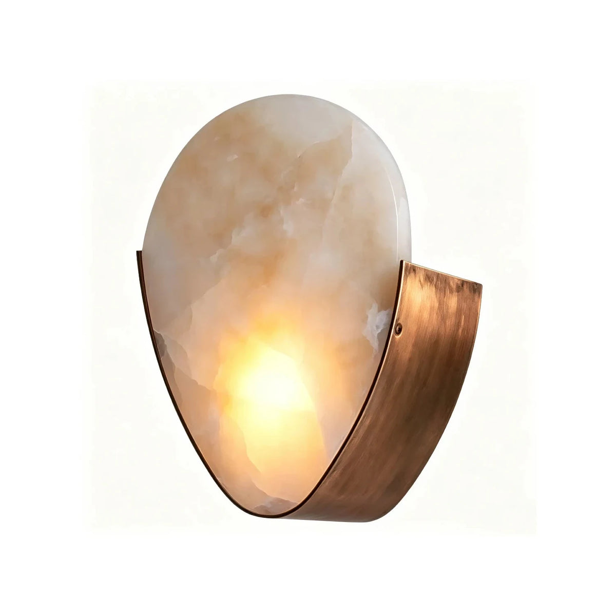 AuraStone Oval Alabaster Wall Sconce light fixture by AUVIELIGHT, ∅ 11.9″  x H 11″ / Vintage Brass & White
