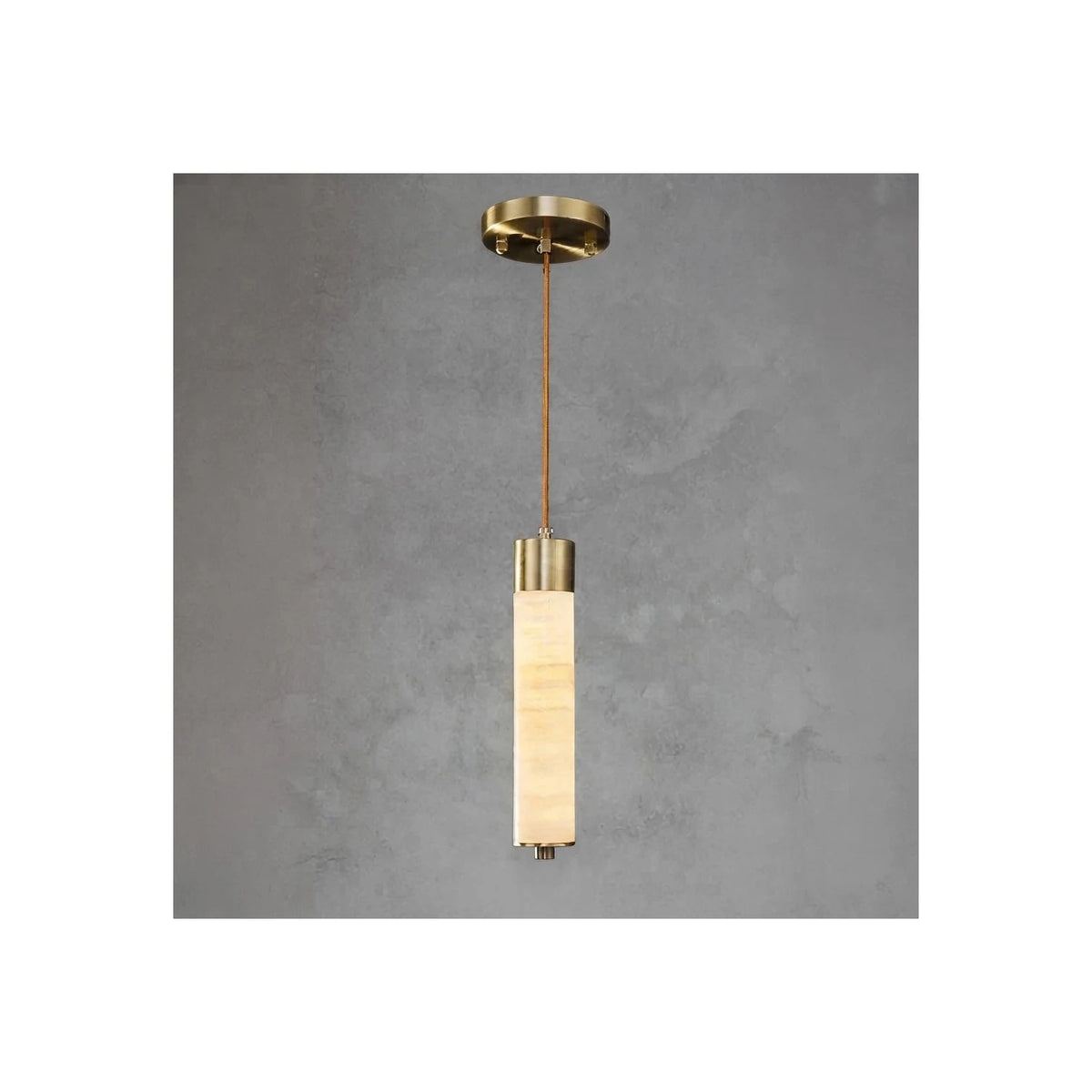 Aurelia Brass Alabaster Pendant light fixture by AUVIELIGHT, ∅ 2.4″ x H 11.9″ / Brass & White