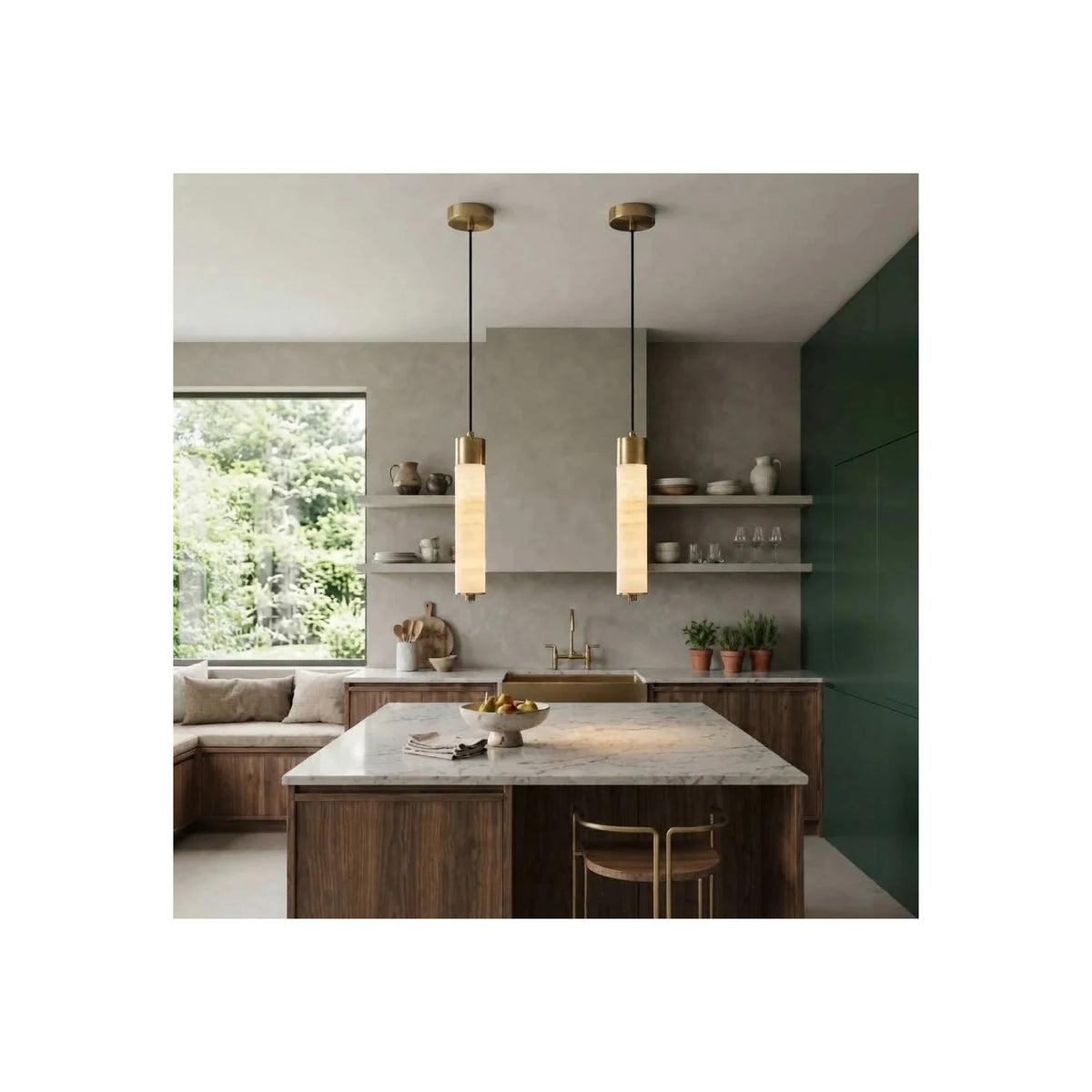 Aurelia Brass Alabaster Pendant light fixture by AUVIELIGHT