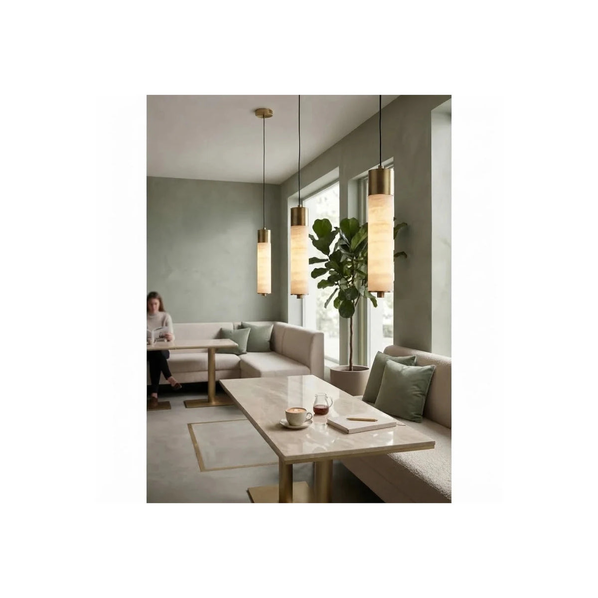 Aurelia Brass Alabaster Pendant light fixture by AUVIELIGHT