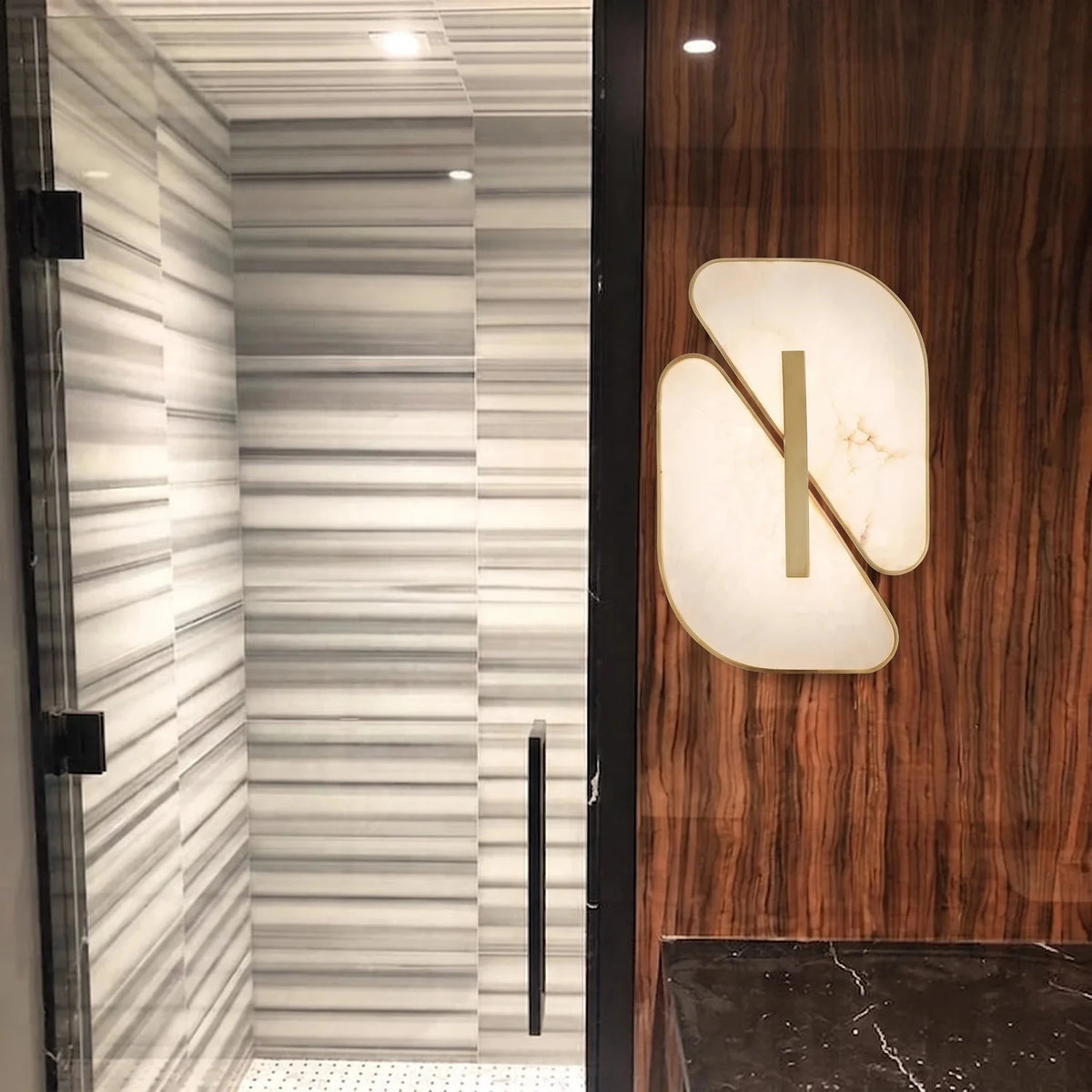 Backlit Curved Wall Sconce in alabaster for Hallway light fixture by AUVIELIGHT