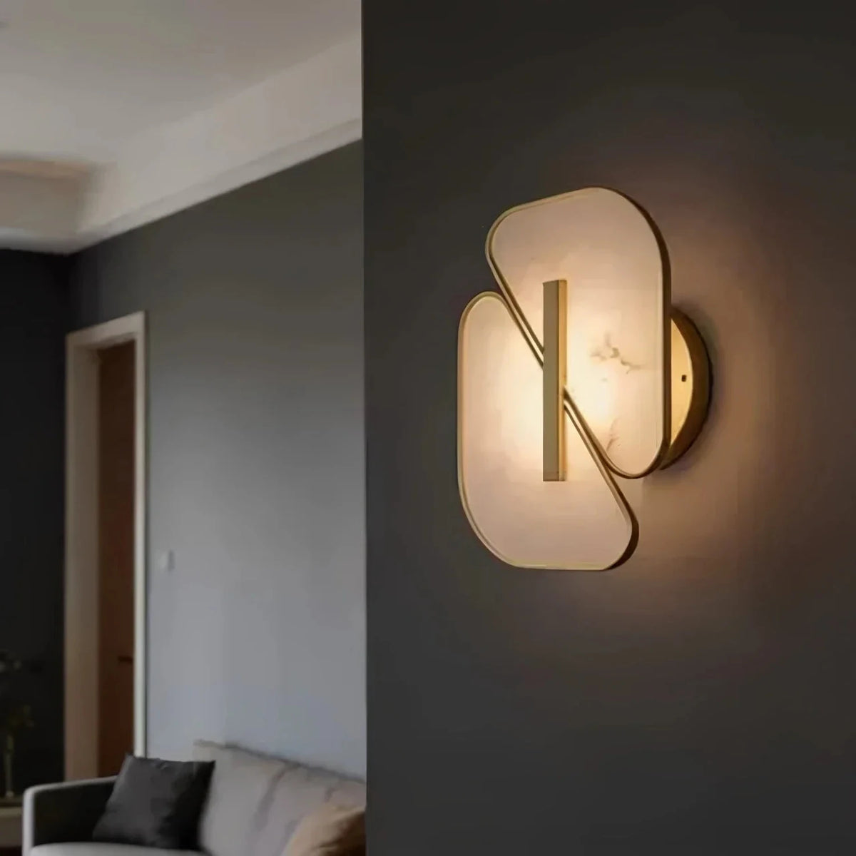 Backlit Curved Wall Sconce in alabaster for Hallway light fixture by AUVIELIGHT
