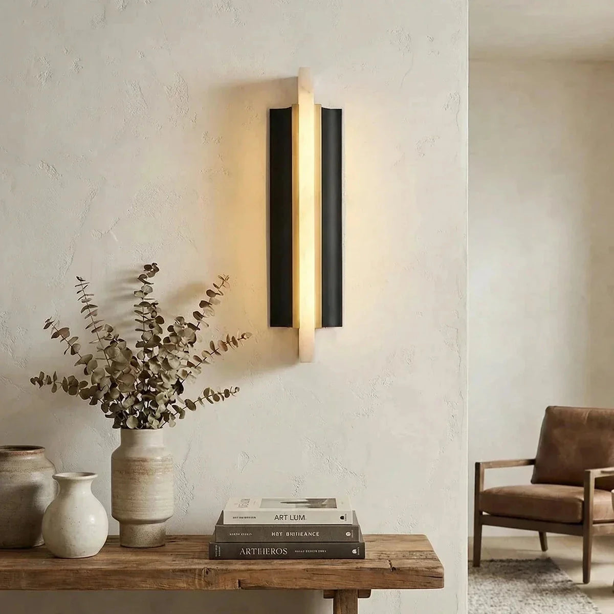 Backplate Linear Wall Sconce in black alabaster for Hallway light fixture by AUVIELIGHT